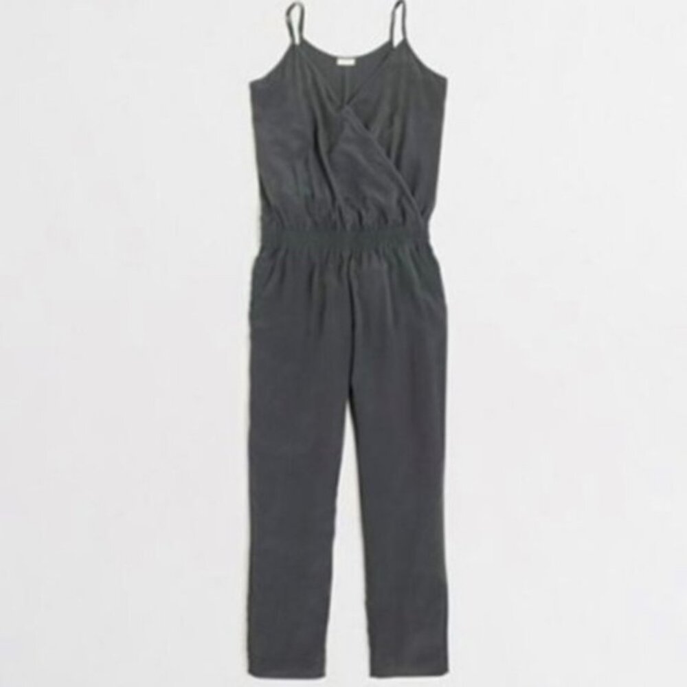 J. Crew Grey Wrap Front Jumpsuit‎ Spaghetti Strap Elastic Bunch Waist Size 0